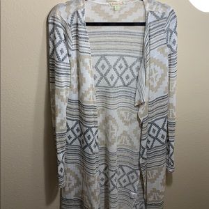 Gray tan and white Aztec print cardigan